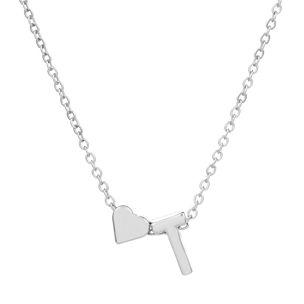 Wholesale love 26 English letters creative heart-shaped short clavicle chain